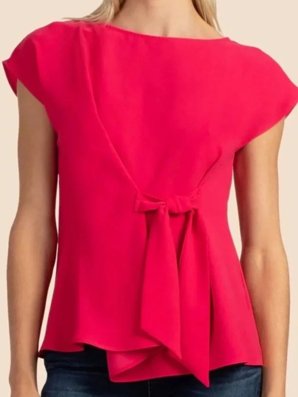 Trina Turk Noble Top Blouse Tie Front Cap Sleeve Pink Sz M NEW with Tag